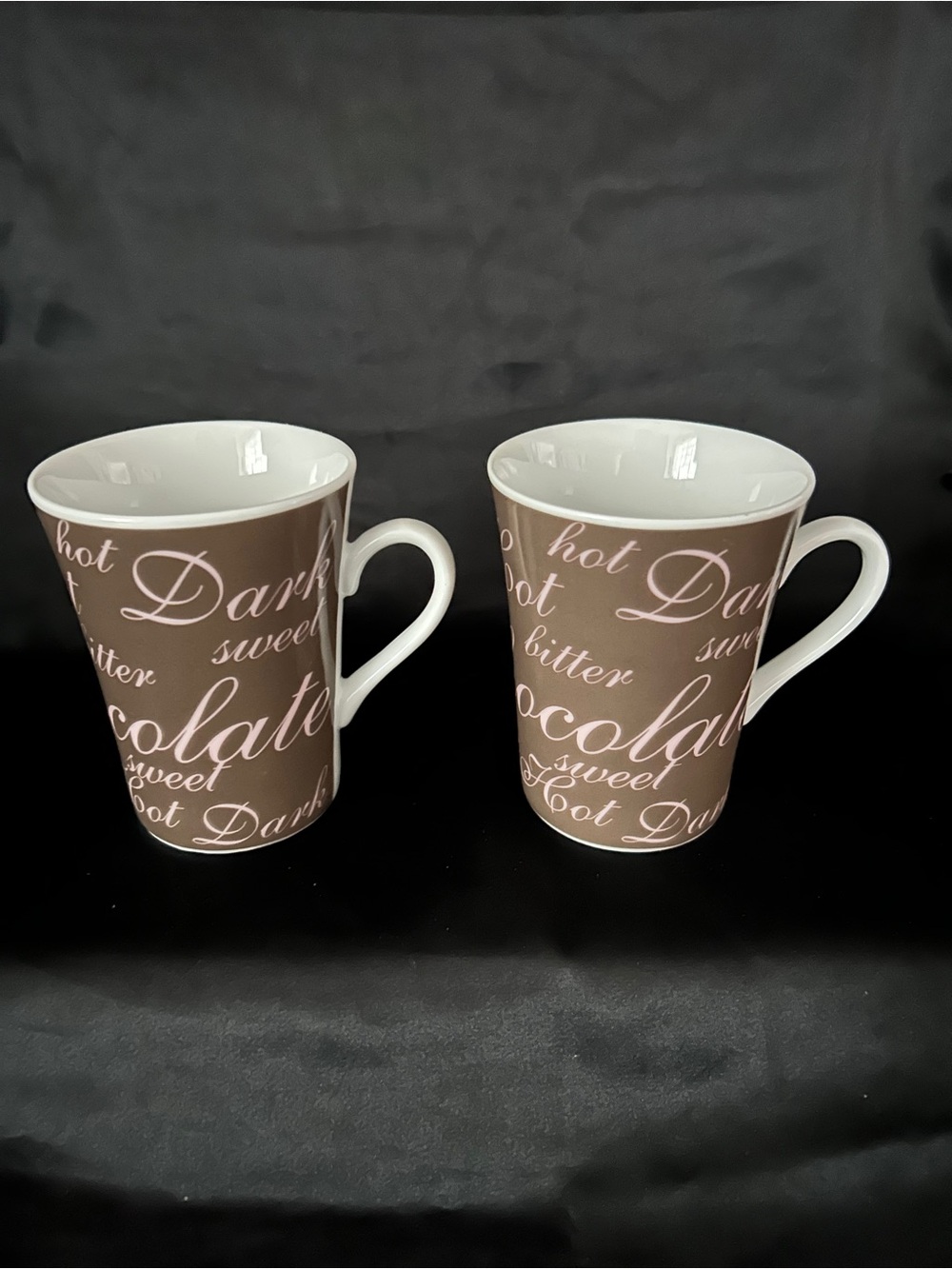 La SENZA Brown Script Ceramic Mugs - Set of 2
